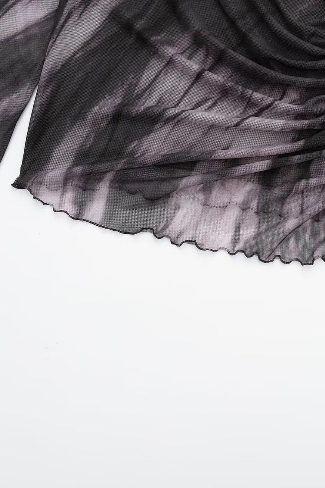 Casual Pleated Decorative Printed Tulle Top