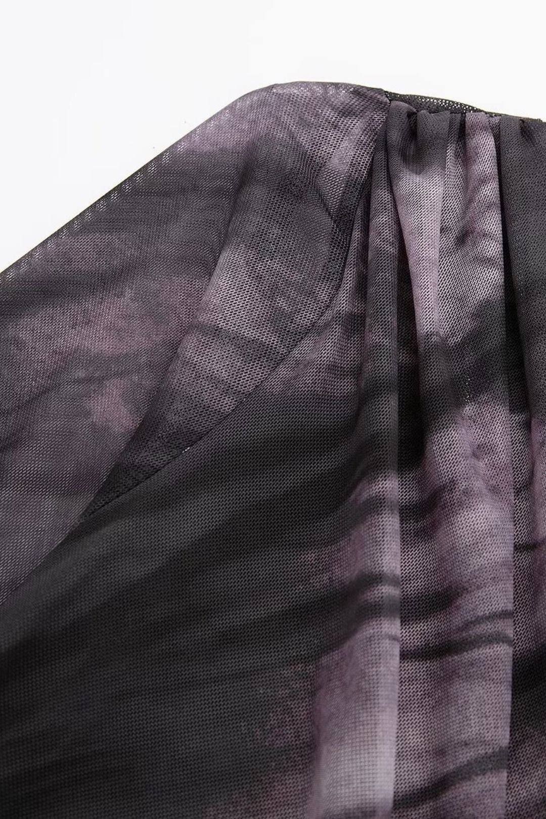 Casual Pleated Decorative Printed Tulle Top