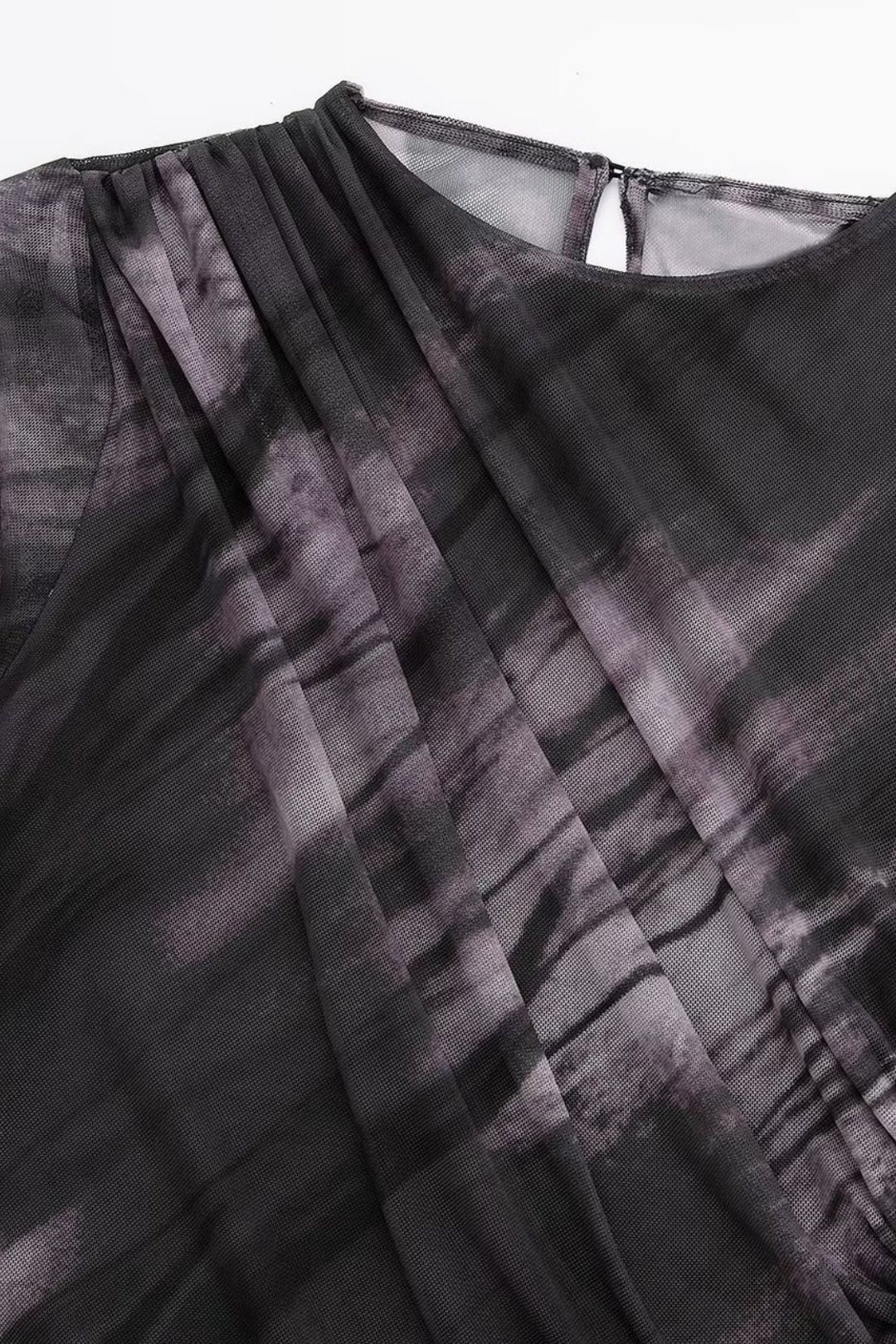 Casual Pleated Decorative Printed Tulle Top