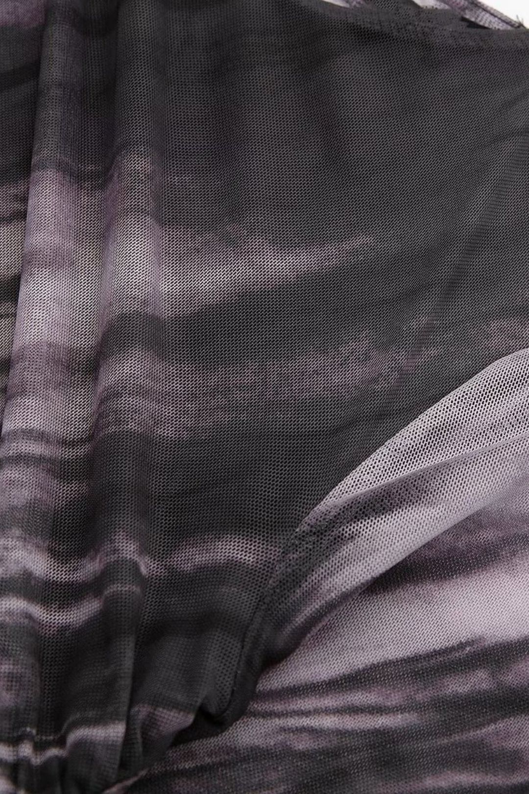 Casual Pleated Decorative Printed Tulle Top