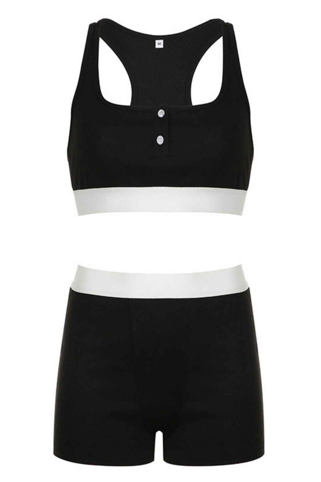 Button Stitching Vest Shorts Hot Pants Two-piece Sports Fitness Suit