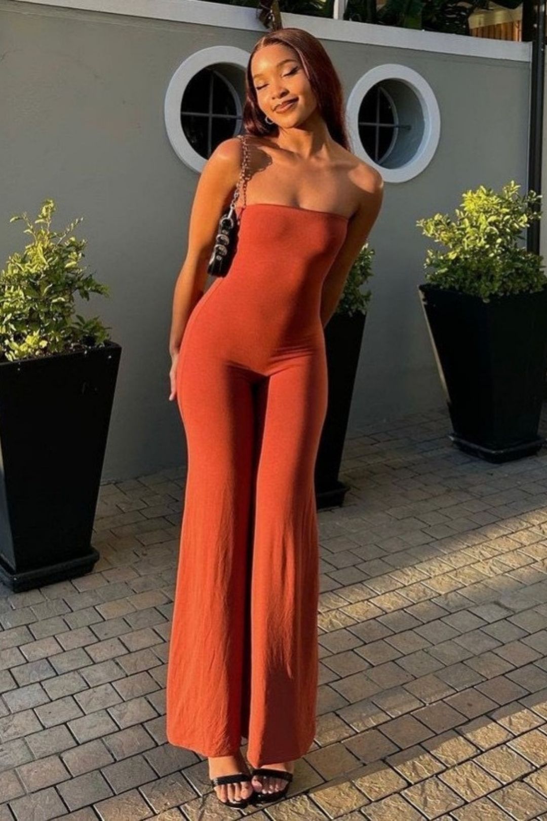 Solid Color Drapey Tube Top Jumpsuit Waist
