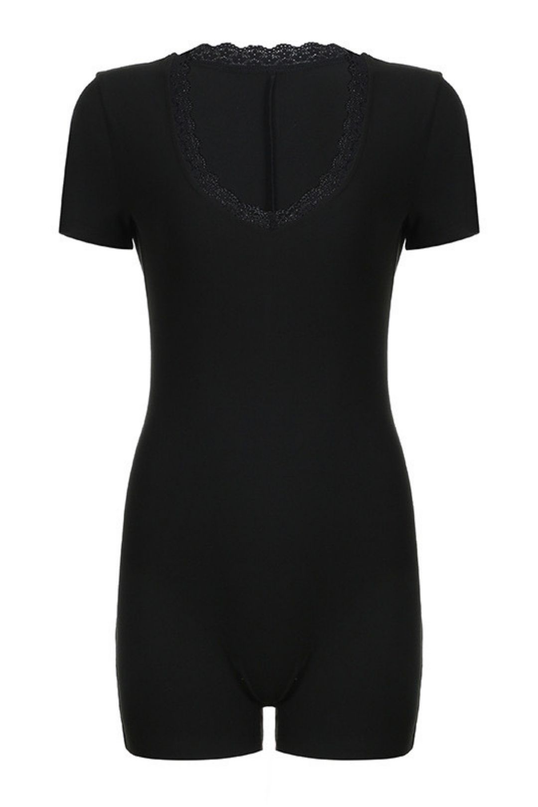 Lace Splicing V-neck Personalized Street Spring And Summer Tight Short-sleeved Jumpsuit