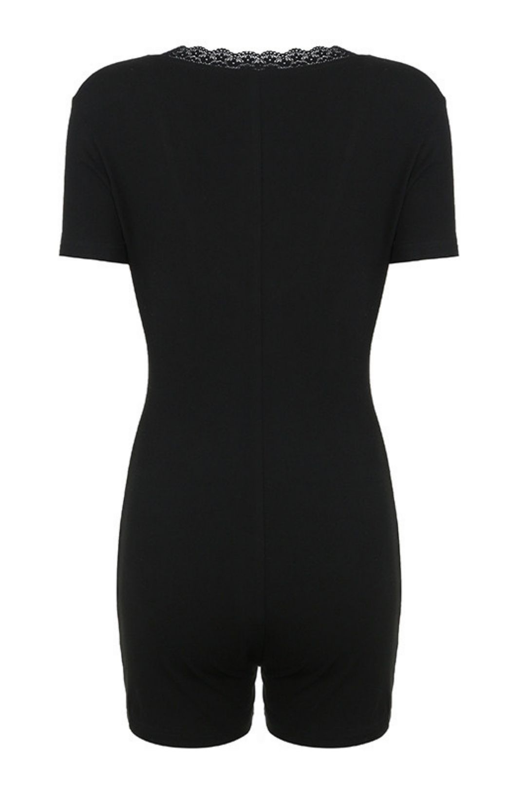 Lace Splicing V-neck Personalized Street Spring And Summer Tight Short-sleeved Jumpsuit