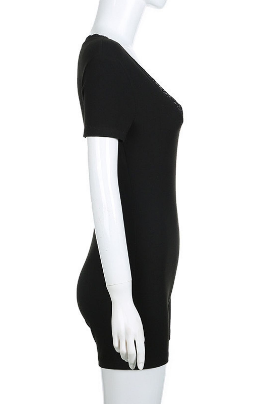 Lace Splicing V-neck Personalized Street Spring And Summer Tight Short-sleeved Jumpsuit