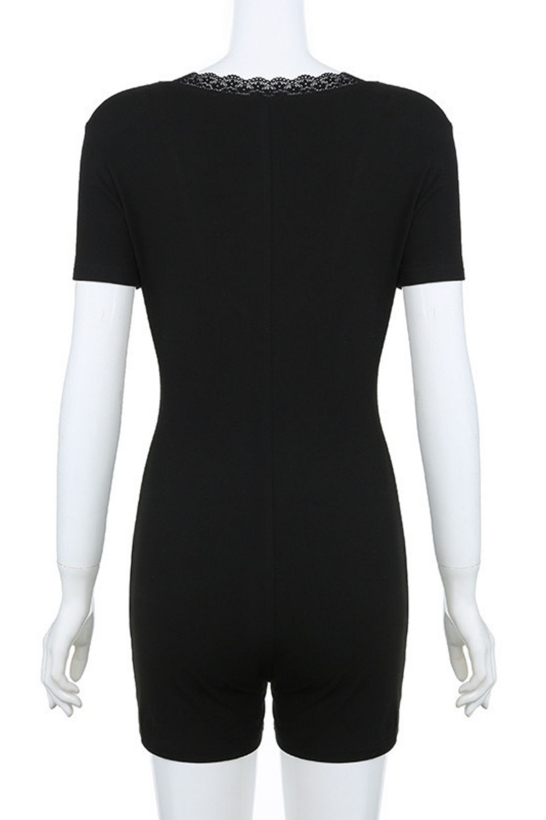 Lace Splicing V-neck Personalized Street Spring And Summer Tight Short-sleeved Jumpsuit