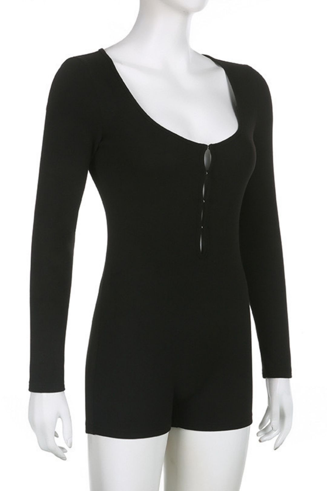 Solid Color Basic Hollow Slim Long-sleeved Jumpsuit