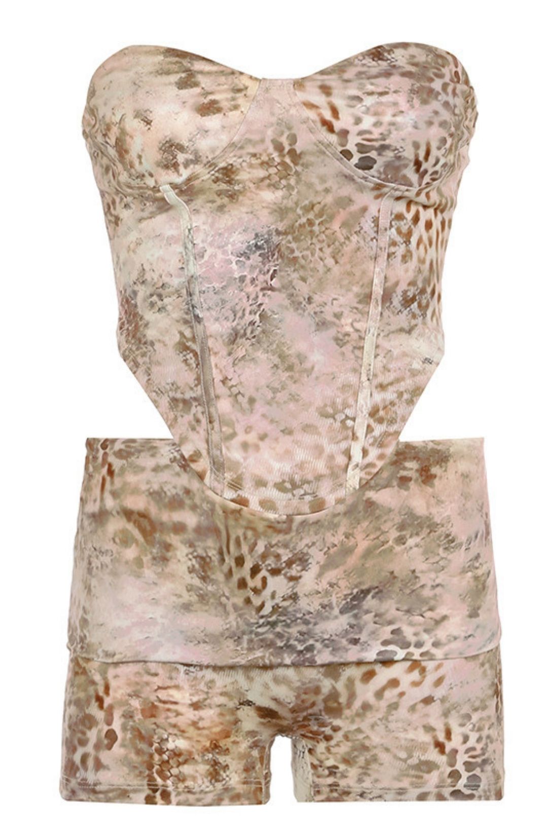 Animal Print Print Waist, Irregular Tube Top, Vest And Shorts Two-piece Set