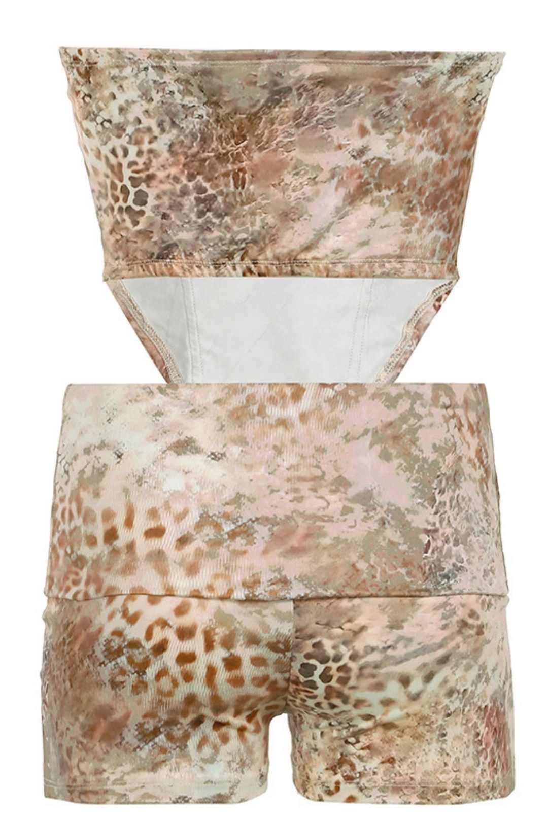 Animal Print Print Waist, Irregular Tube Top, Vest And Shorts Two-piece Set