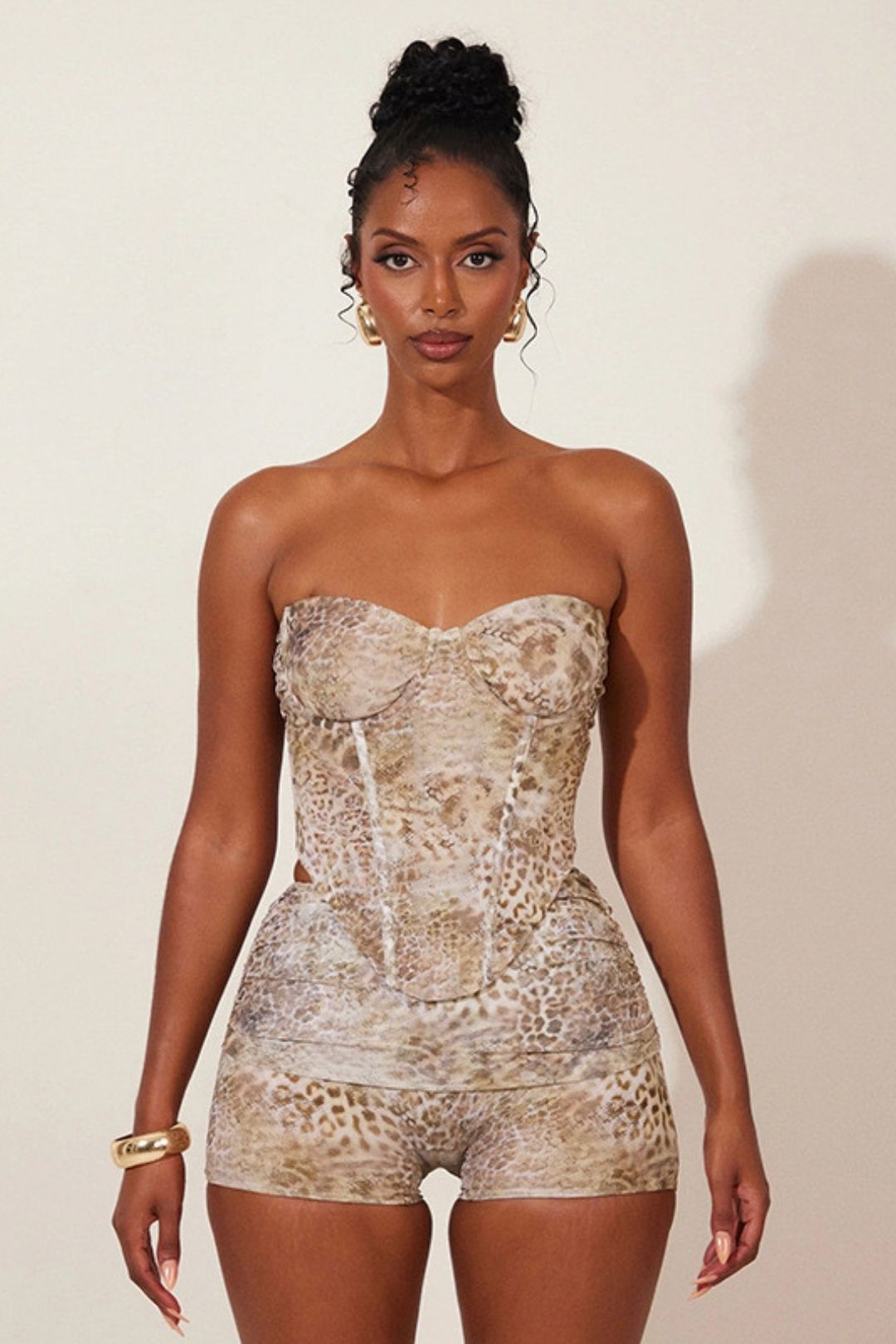 Animal Print Print Waist, Irregular Tube Top, Vest And Shorts Two-piece Set