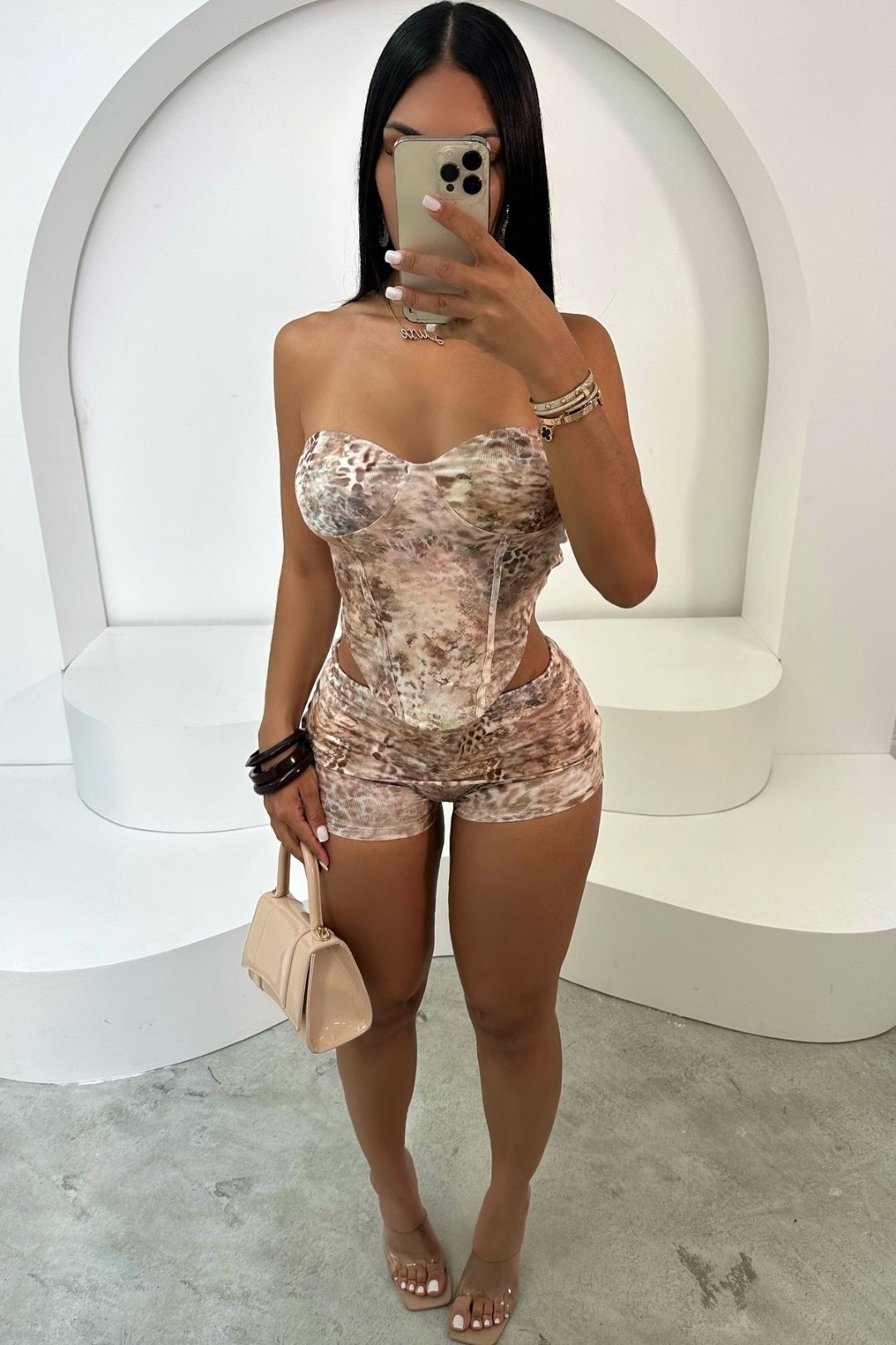 Animal Print Print Waist, Irregular Tube Top, Vest And Shorts Two-piece Set