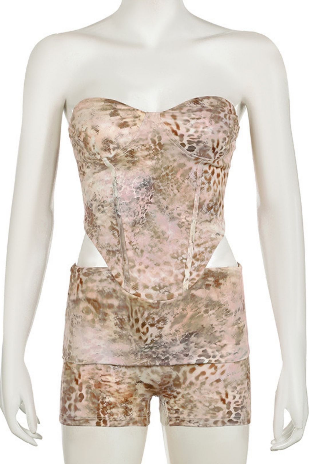 Animal Print Print Waist, Irregular Tube Top, Vest And Shorts Two-piece Set
