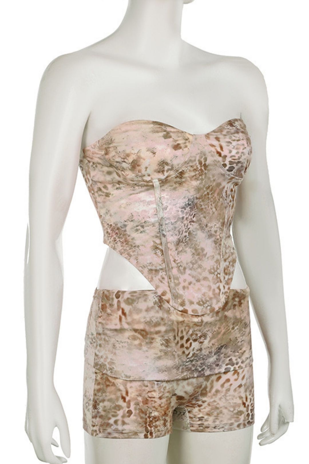Animal Print Print Waist, Irregular Tube Top, Vest And Shorts Two-piece Set