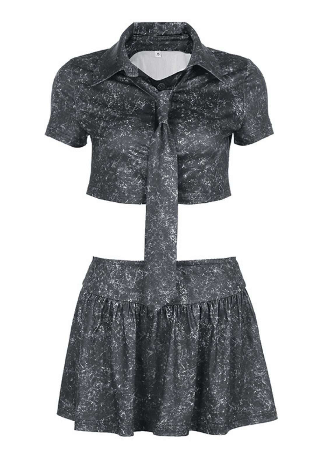 Shirt Tie Top Navel Revealing Sexy A-Line Skirt Set Two-piece Set