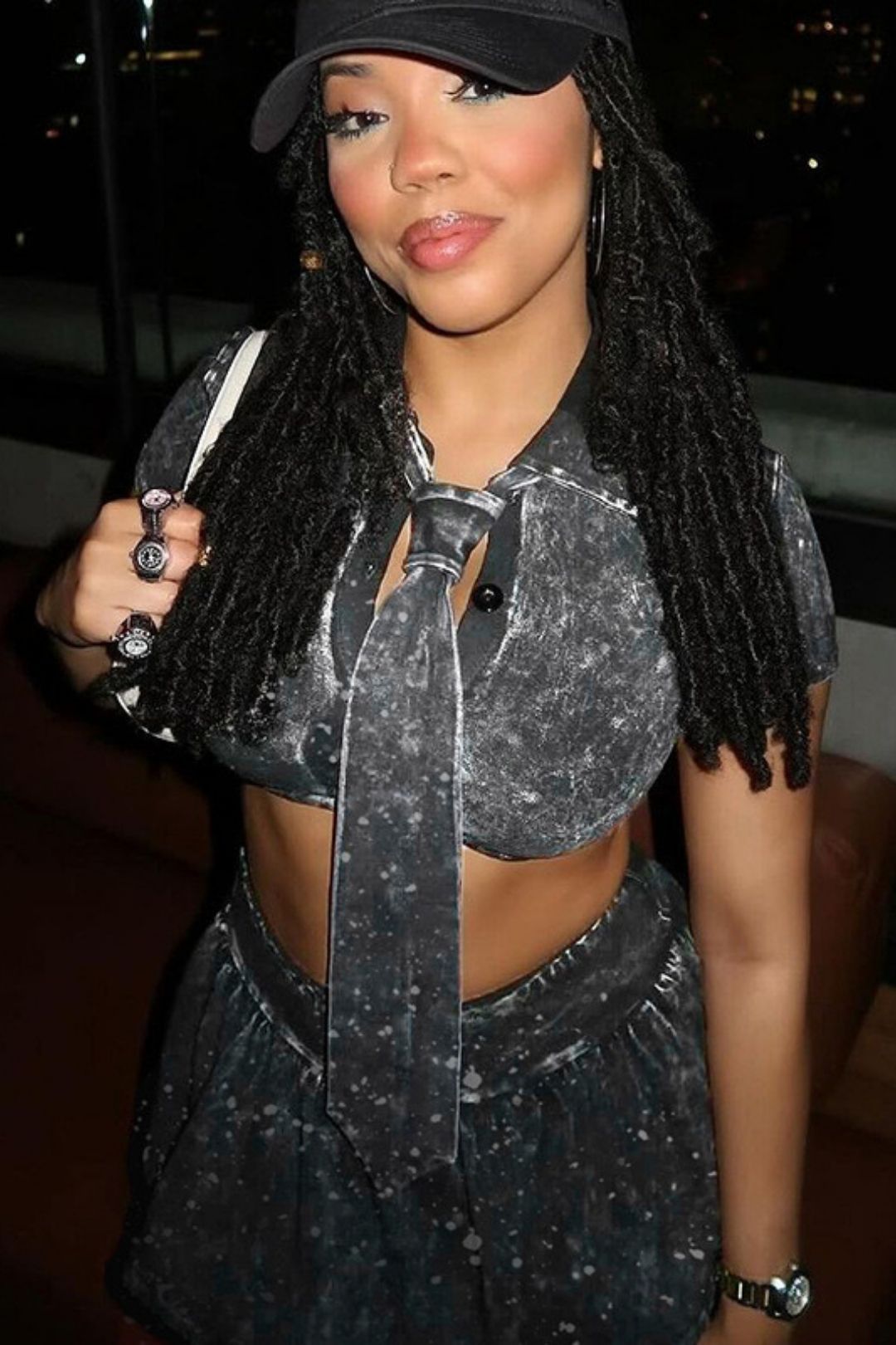 Shirt Tie Top Navel Revealing Sexy A-Line Skirt Set Two-piece Set