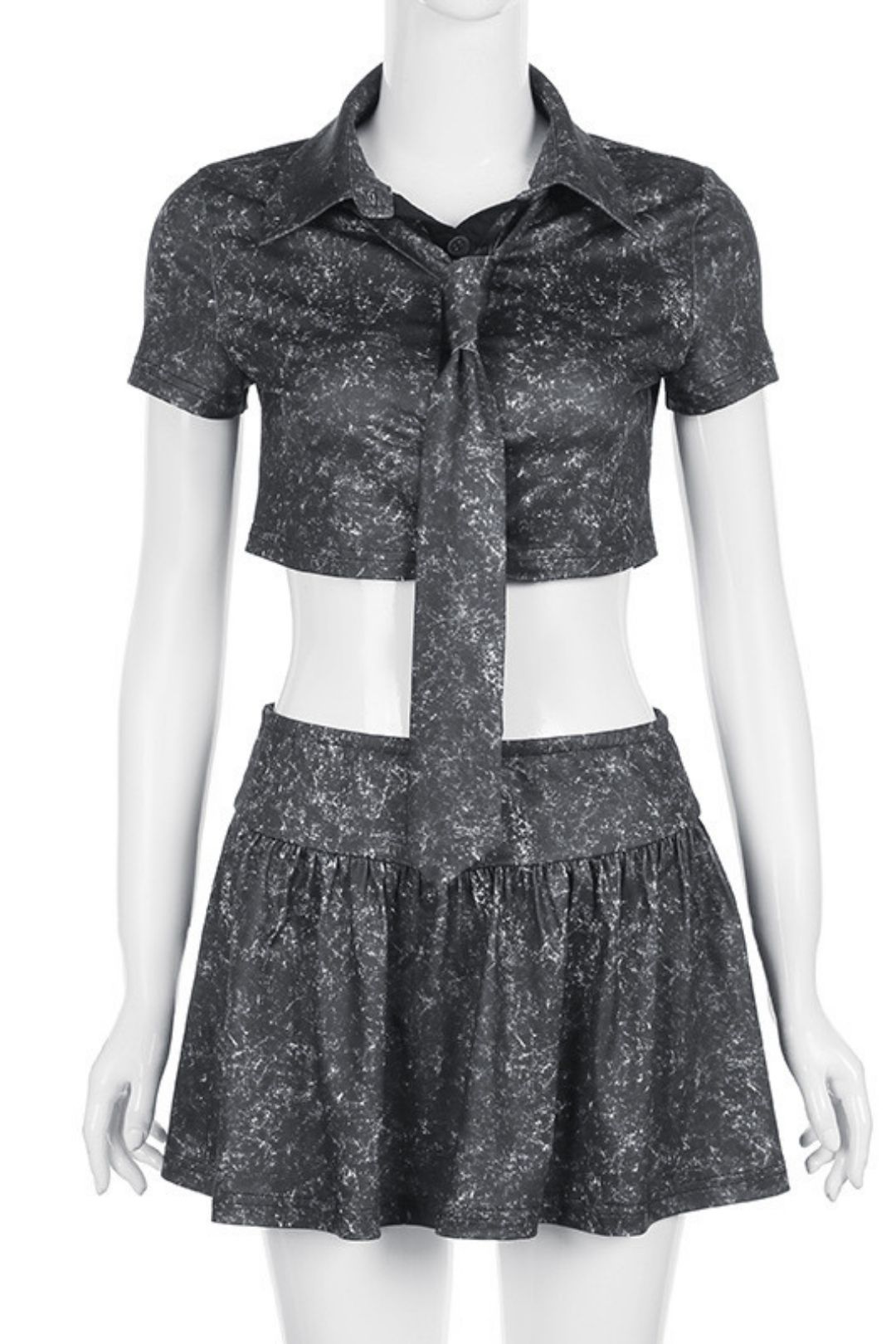 Shirt Tie Top Navel Revealing Sexy A-Line Skirt Set Two-piece Set