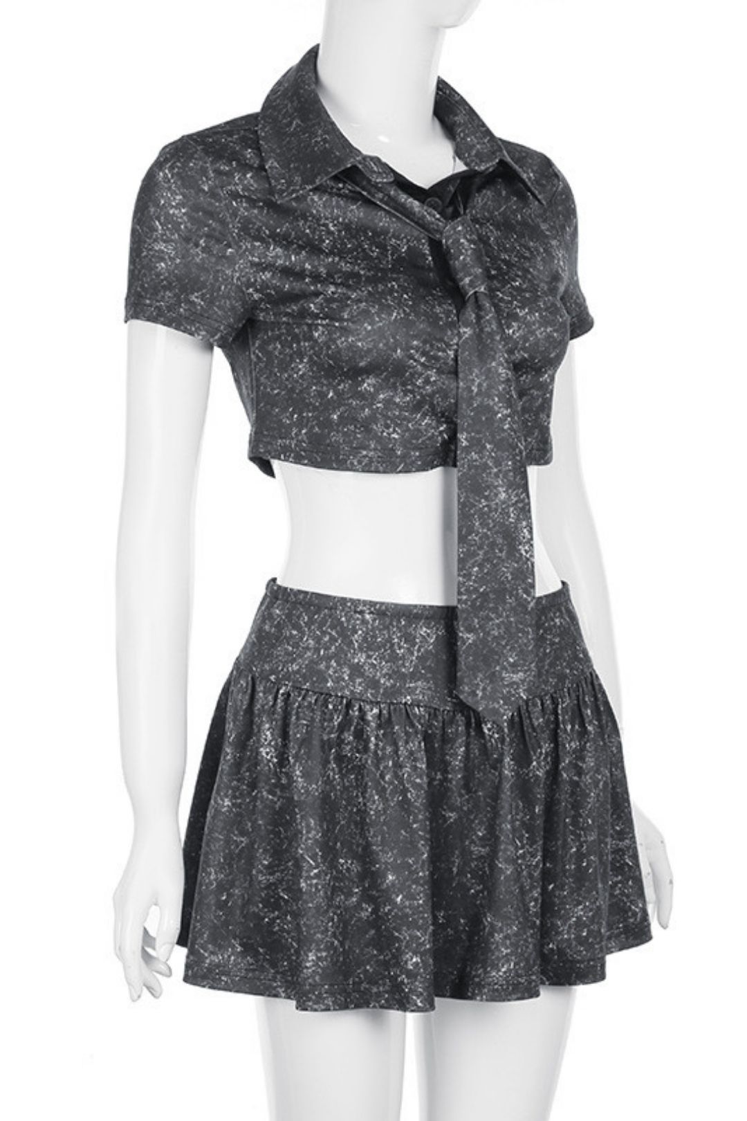 Shirt Tie Top Navel Revealing Sexy A-Line Skirt Set Two-piece Set