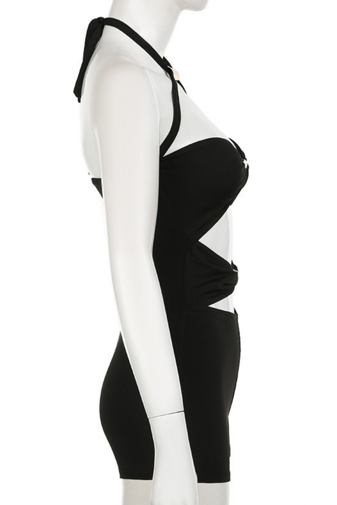 Metal Tube Splicing Contrasting Color Bow Halter Jumpsuit Shorts