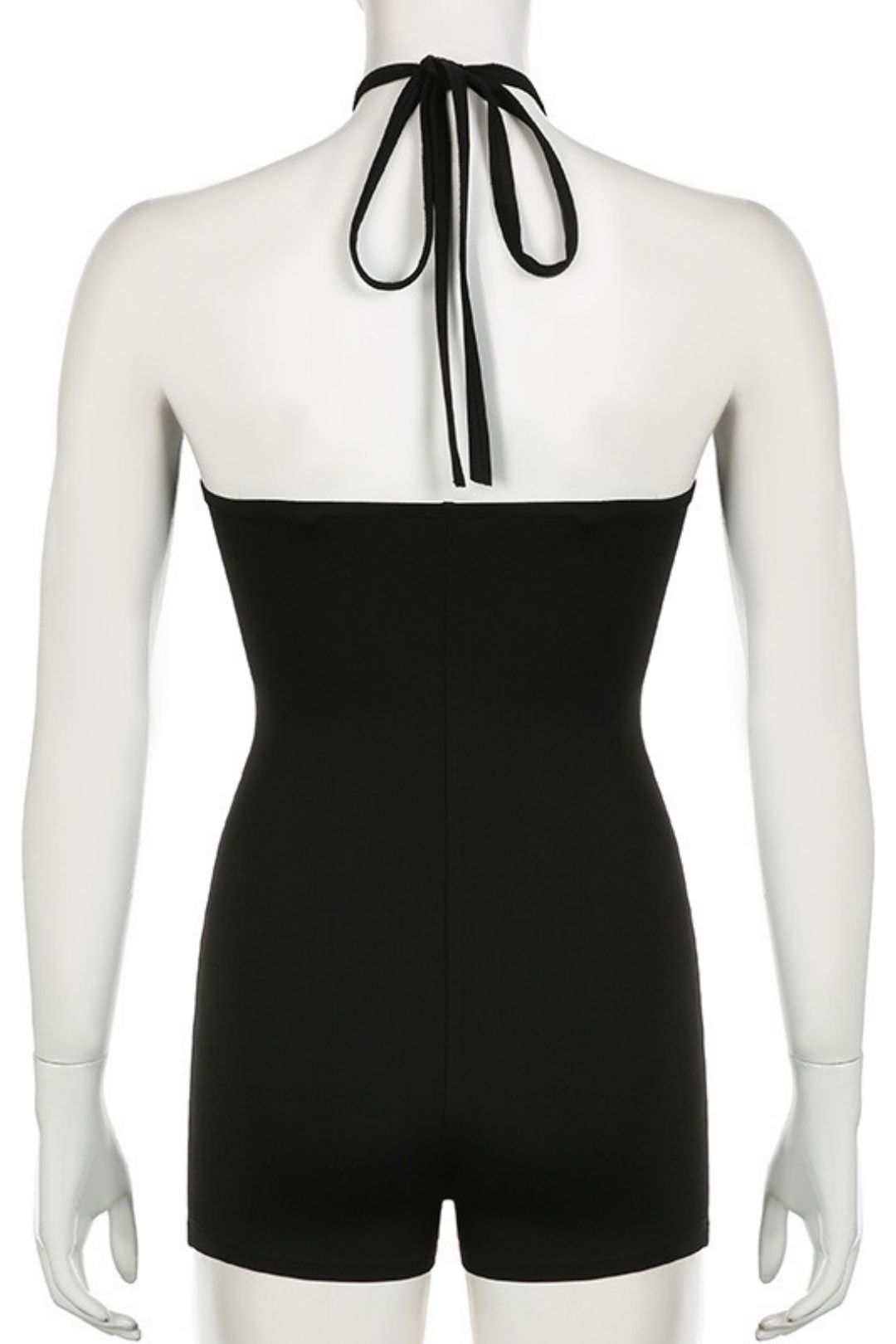 Metal Tube Splicing Contrasting Color Bow Halter Jumpsuit Shorts