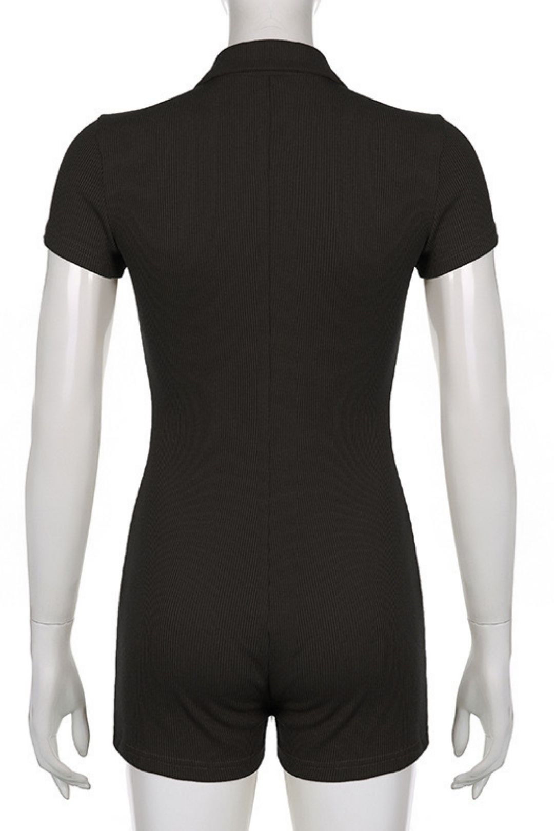 Solid Color Lapel Buttoned Ribbed Tight Casual Jumpsuit Basic Shorts