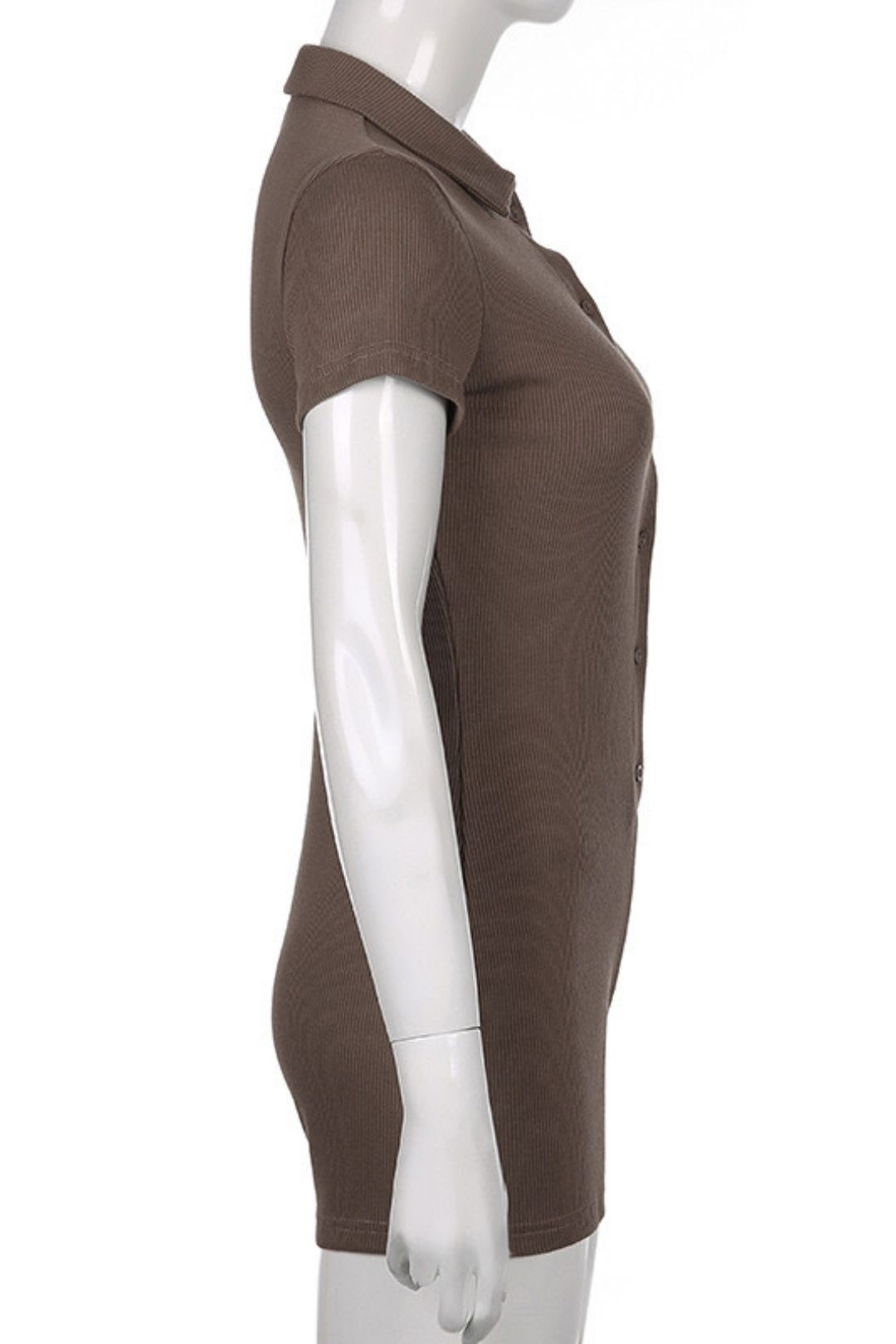 Solid Color Lapel Buttoned Ribbed Tight Casual Jumpsuit Basic Shorts