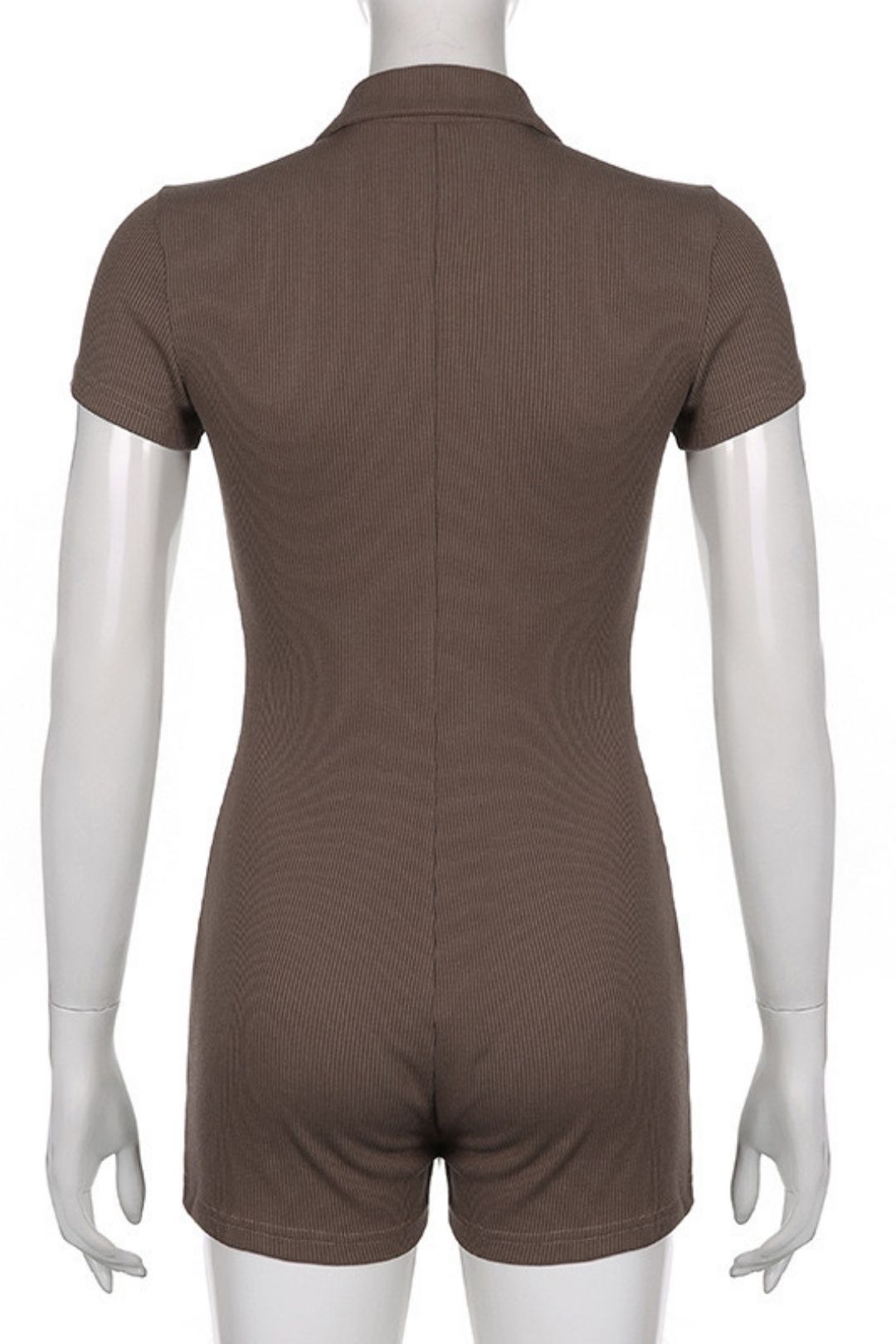 Solid Color Lapel Buttoned Ribbed Tight Casual Jumpsuit Basic Shorts