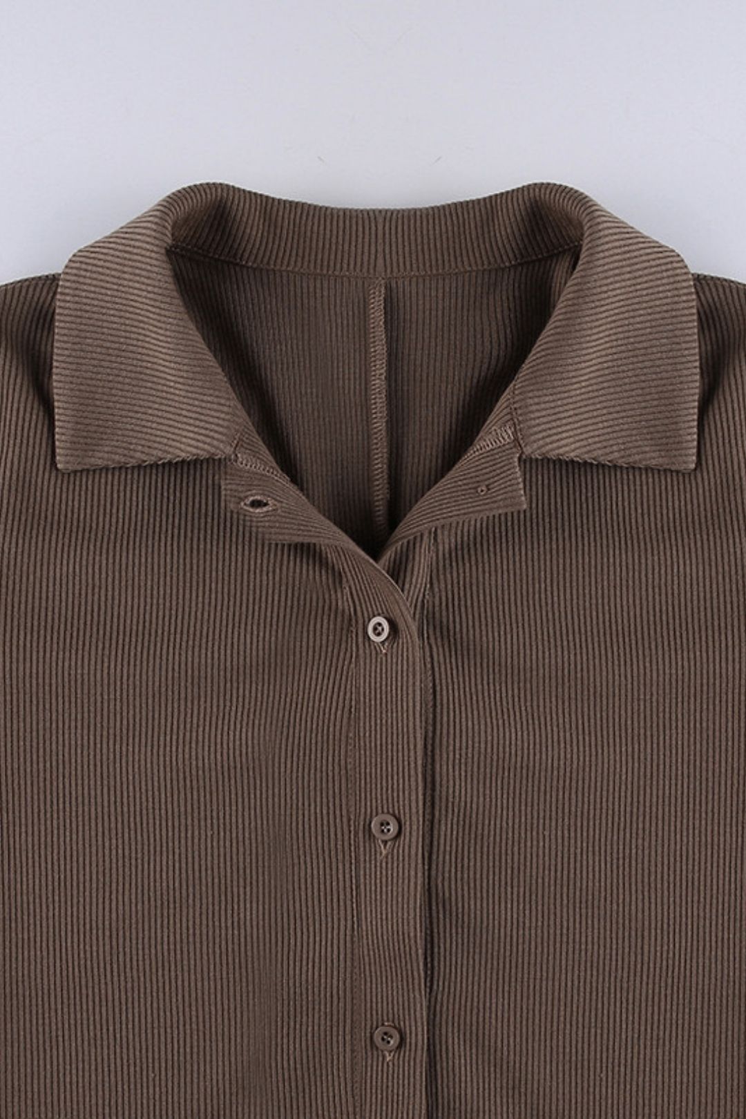 Solid Color Lapel Buttoned Ribbed Tight Casual Jumpsuit Basic Shorts