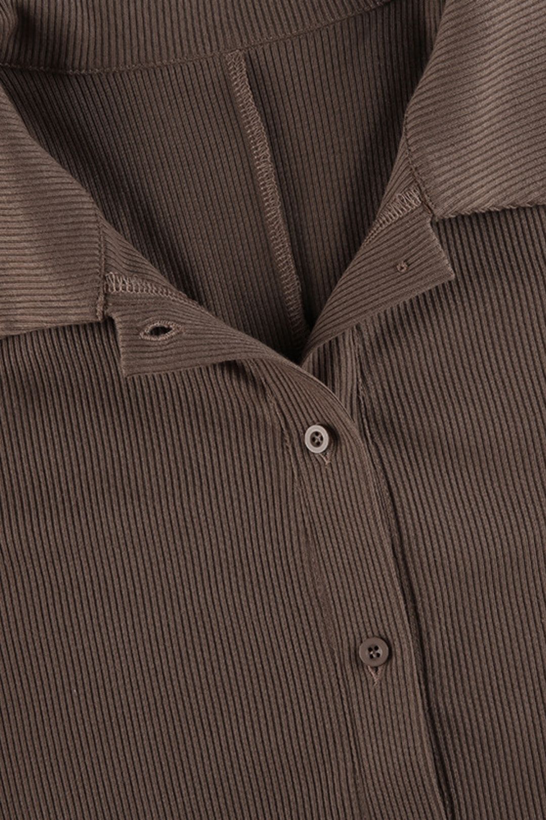 Solid Color Lapel Buttoned Ribbed Tight Casual Jumpsuit Basic Shorts