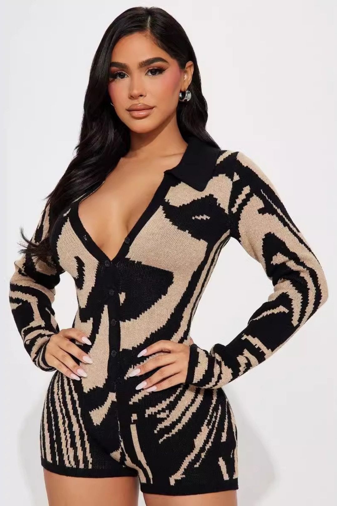 Lapel Woolen Color Block Splicing Irregular Contrasting Casual Long-sleeved Jumpsuit