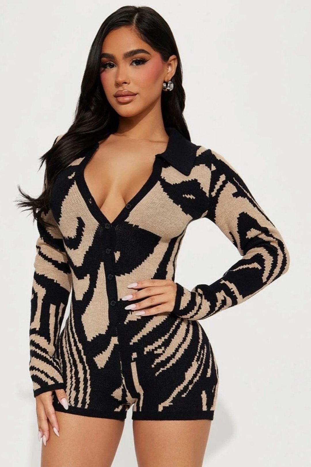 Lapel Woolen Color Block Splicing Irregular Contrasting Casual Long-sleeved Jumpsuit