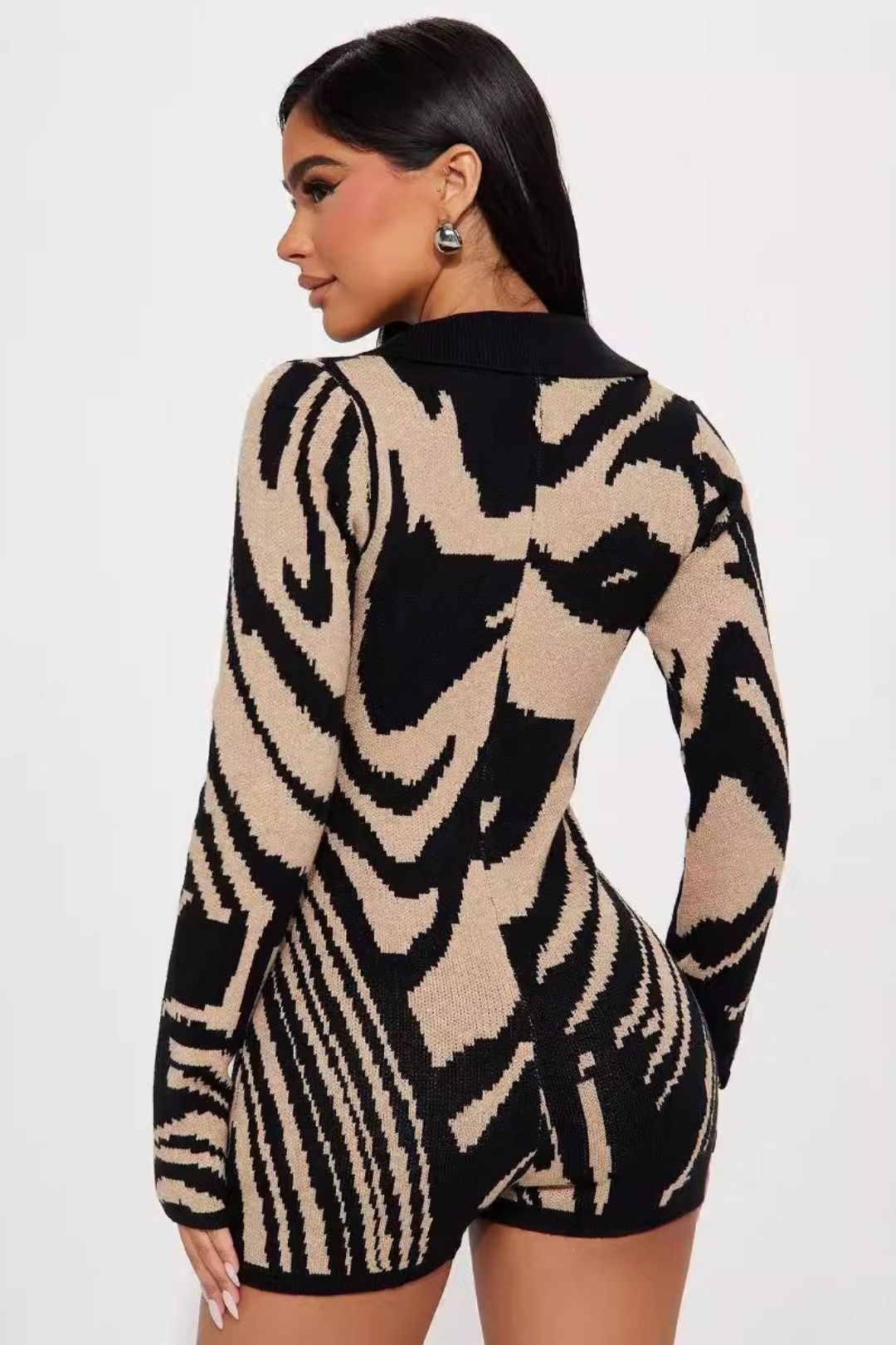 Lapel Woolen Color Block Splicing Irregular Contrasting Casual Long-sleeved Jumpsuit