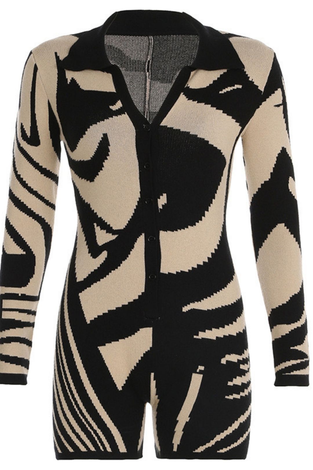 Lapel Woolen Color Block Splicing Irregular Contrasting Casual Long-sleeved Jumpsuit