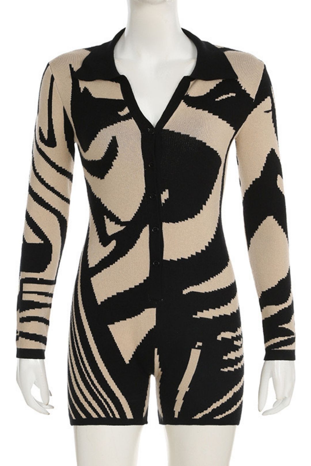 Lapel Woolen Color Block Splicing Irregular Contrasting Casual Long-sleeved Jumpsuit