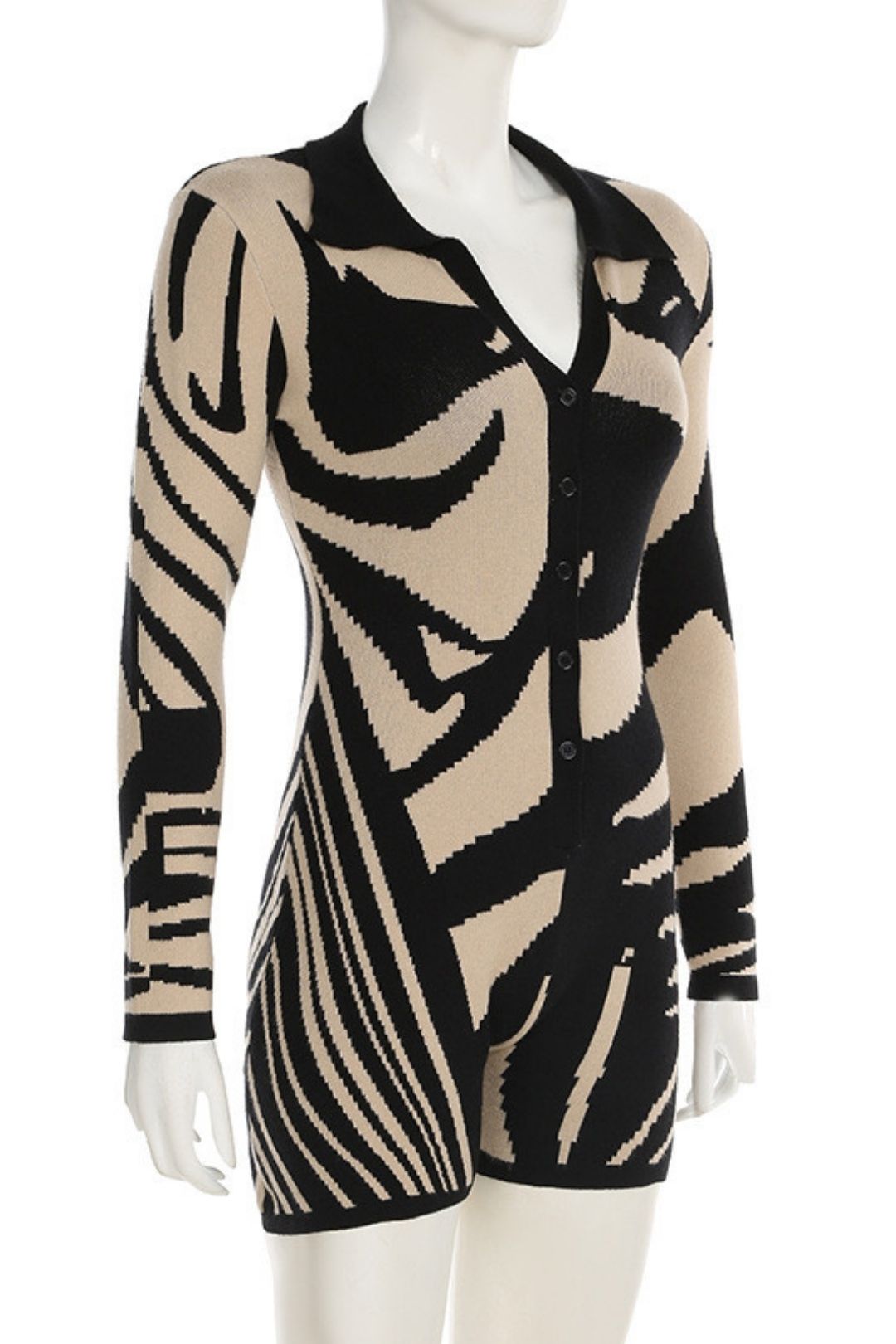 Lapel Woolen Color Block Splicing Irregular Contrasting Casual Long-sleeved Jumpsuit