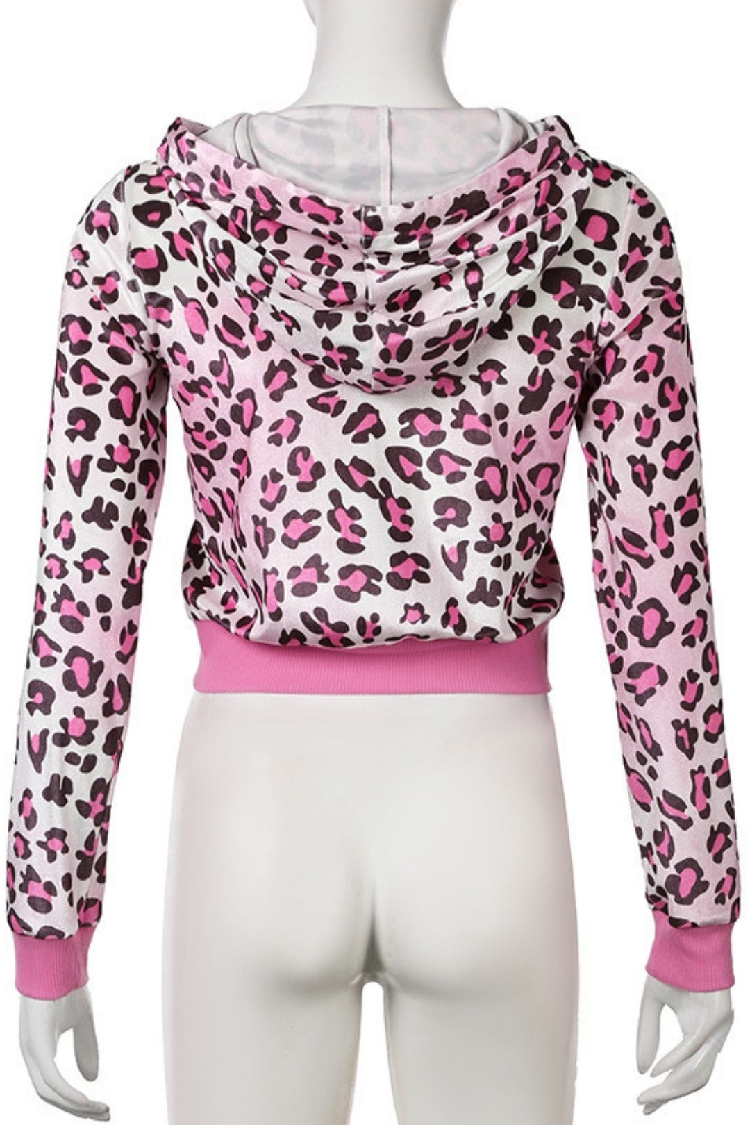 Winter Velvet Animal Print Hottie Hooded Crop Top Coat Mini Skirt Suit