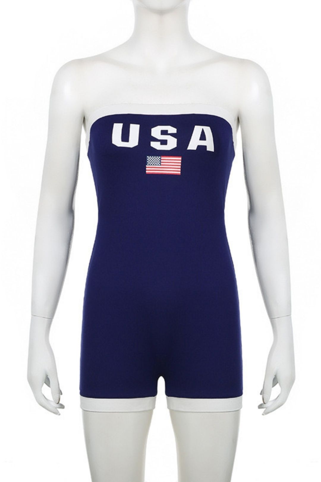 Letter Print Contrast Color One-word Tube Top Tight Casual Jumpsuit