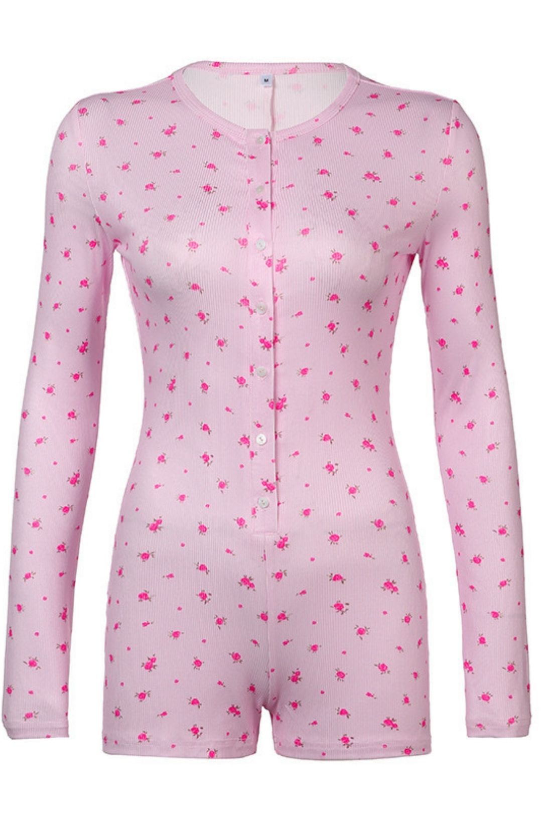 V-neck Buttoned Jumpsuit Long-sleeved Sexy Slim Home Wear Hip-covering Shorts