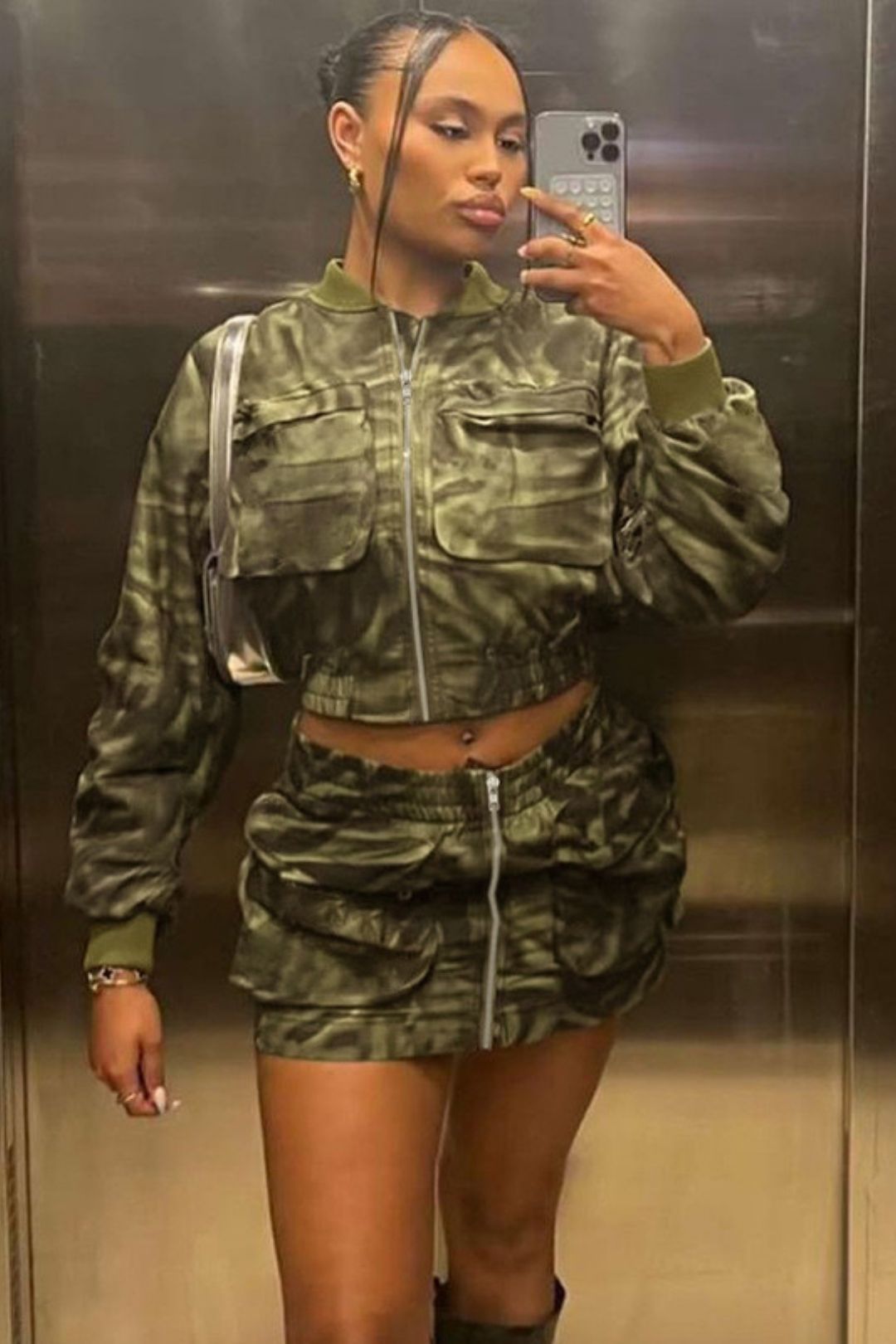 Elastic Short Jacket Workwear Half-length Skirt Woven Long-sleeved Two-piece Set