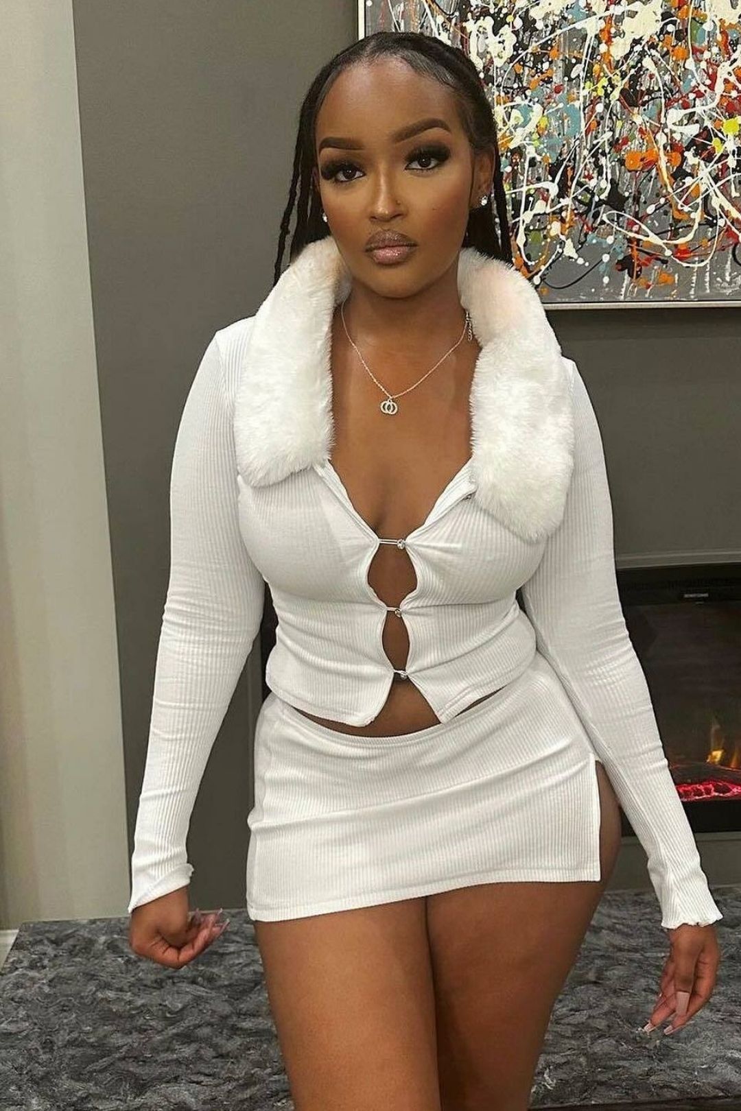 Long-sleeved Top Slit Skirt Suit Casual Two-piece Set