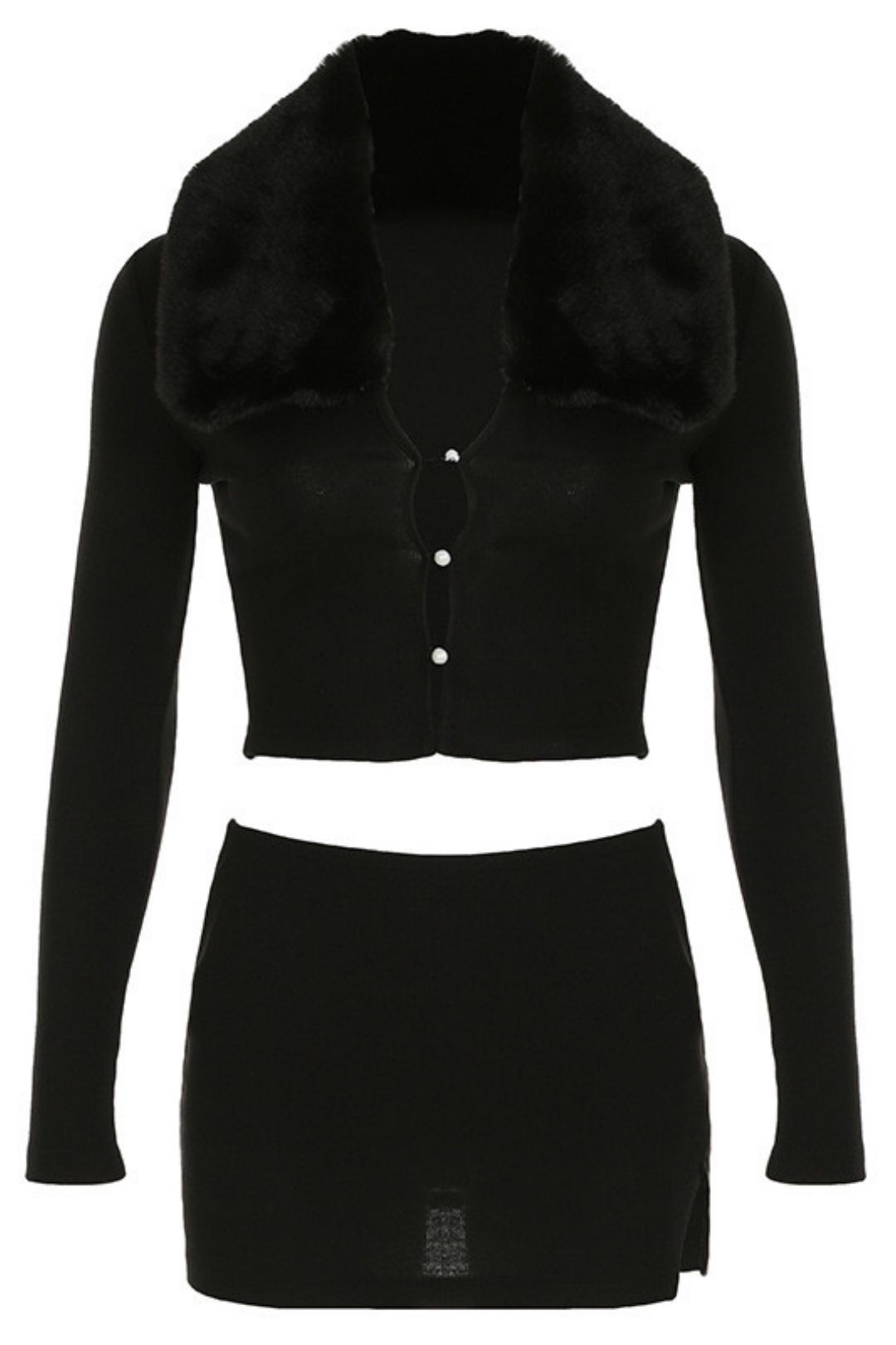 Long-sleeved Top Slit Skirt Suit Casual Two-piece Set