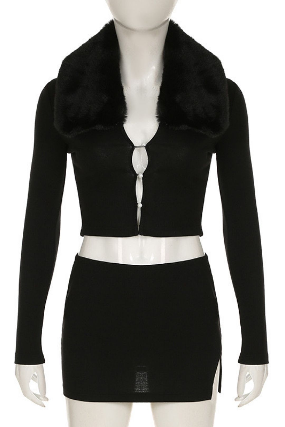 Long-sleeved Top Slit Skirt Suit Casual Two-piece Set