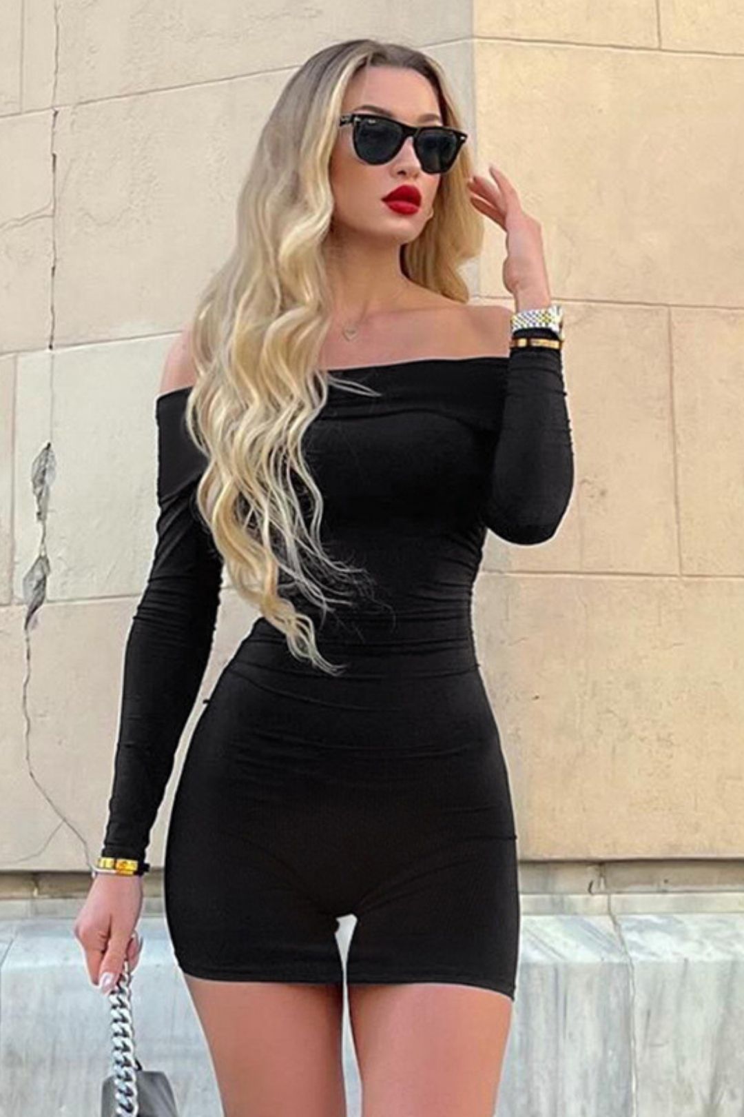 One-shoulder Long-sleeved Knitted Jumpsuit
