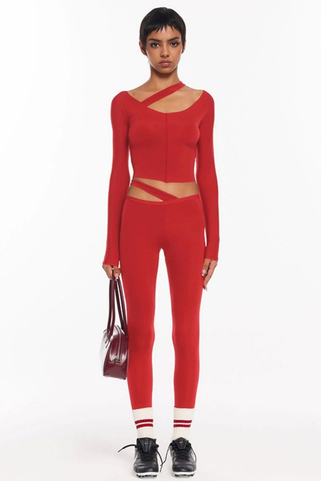Solid Color Long-sleeved Navel-baring Tight Sports Pants Suit