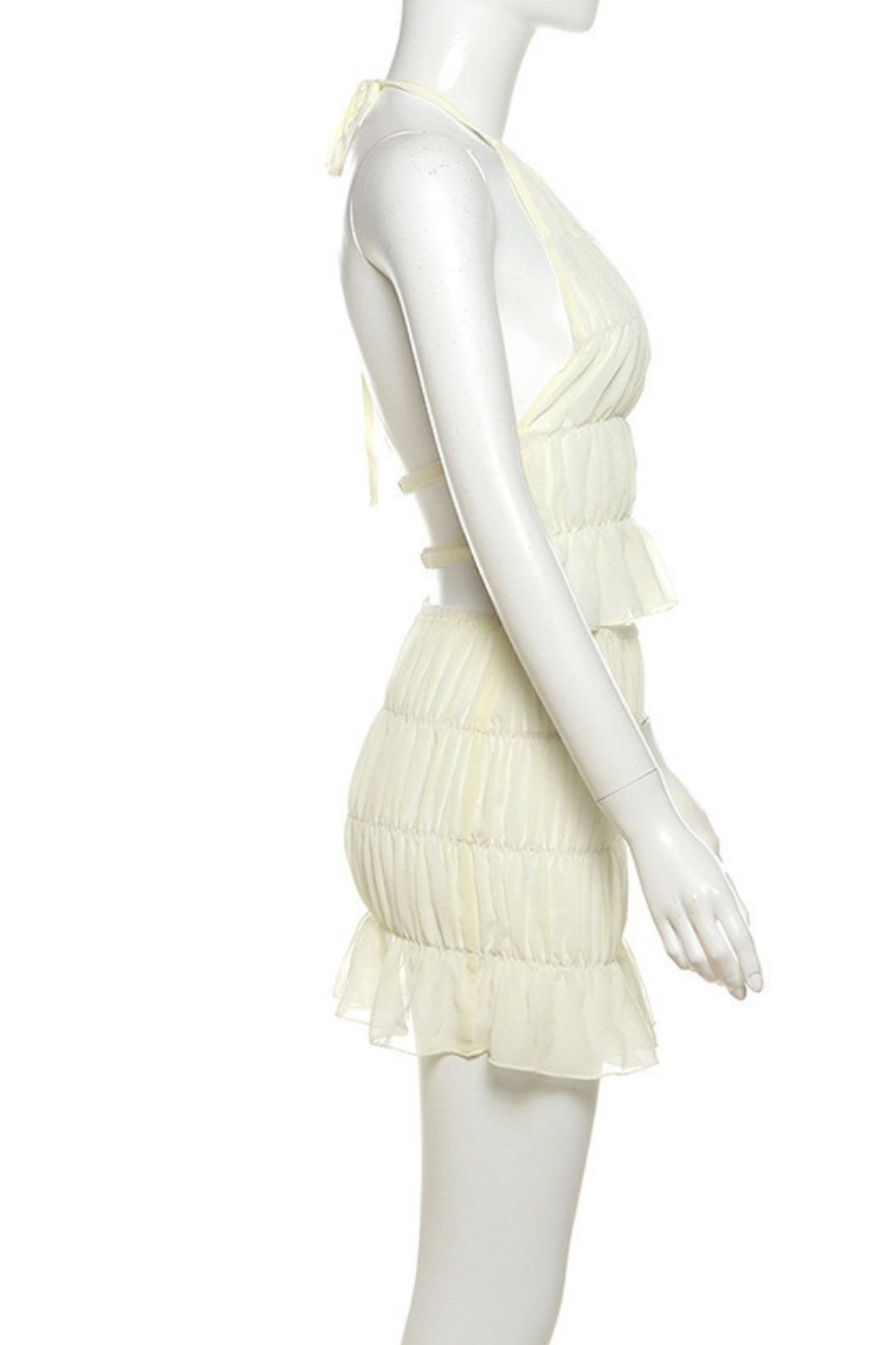 Sexy Sleeveless Halterneck Pleated Backless Solid Color Short Skirt Suit