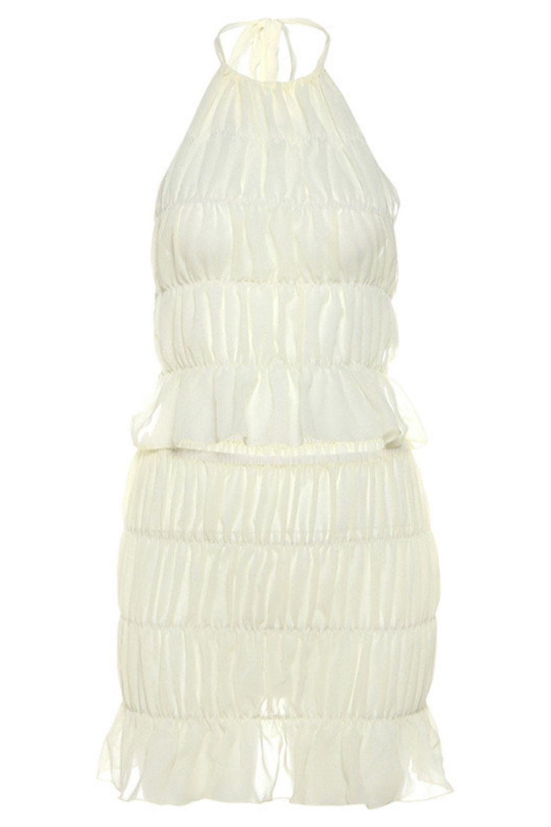 Sexy Sleeveless Halterneck Pleated Backless Solid Color Short Skirt Suit