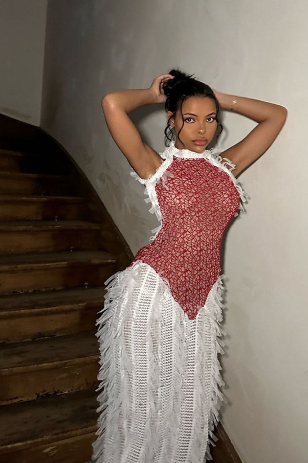 Sleeveless Splicing Backless Tassel See-through Long Skirt
