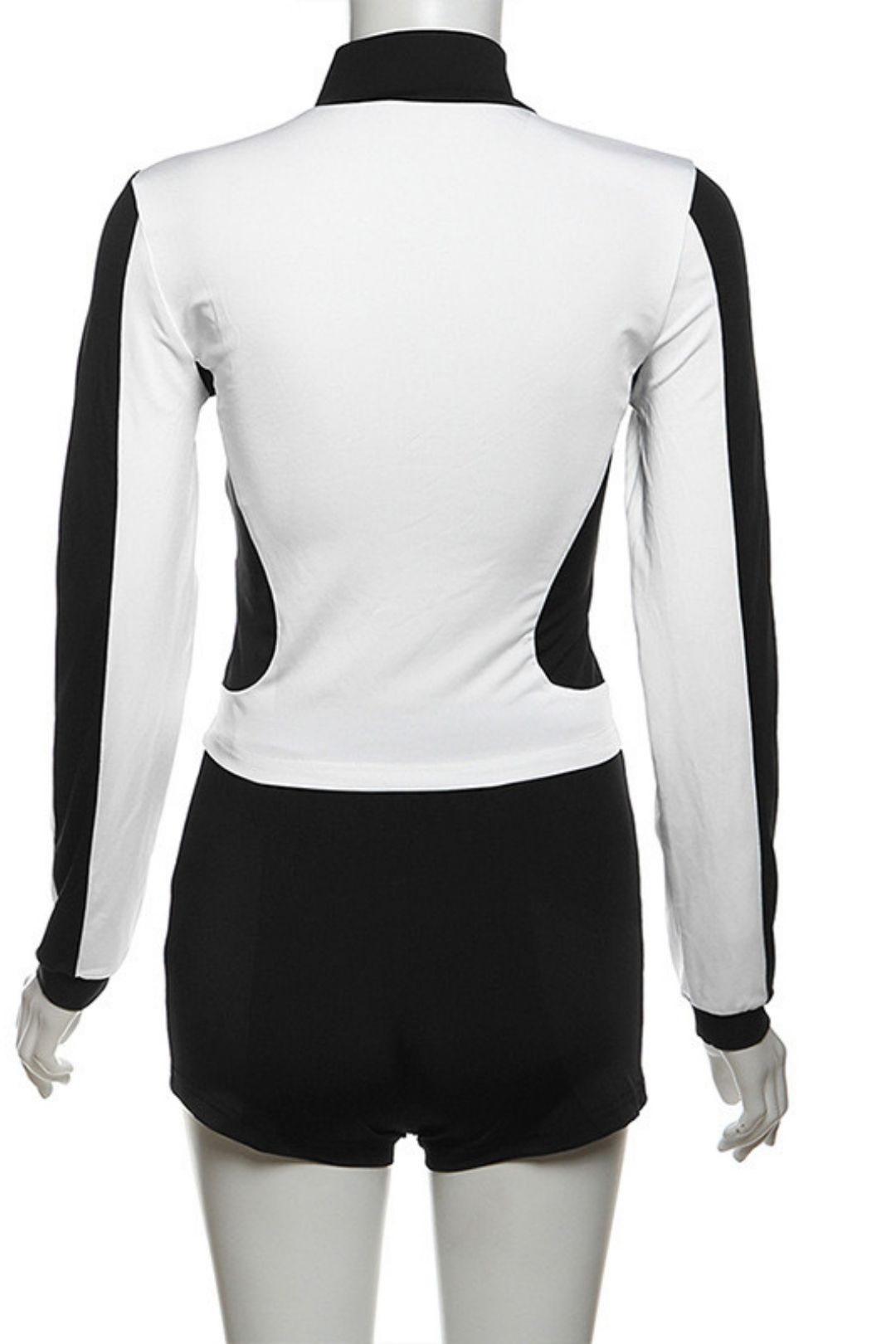 Stand-up Collar Stitching Contrasting Zipper Slim Sports Shorts Suit