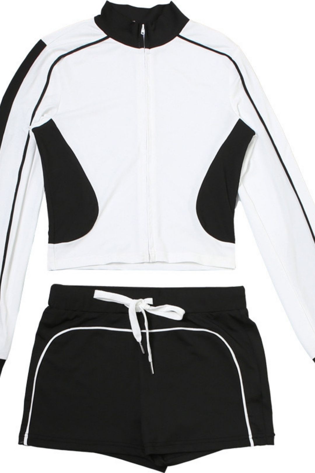 Stand-up Collar Stitching Contrasting Zipper Slim Sports Shorts Suit