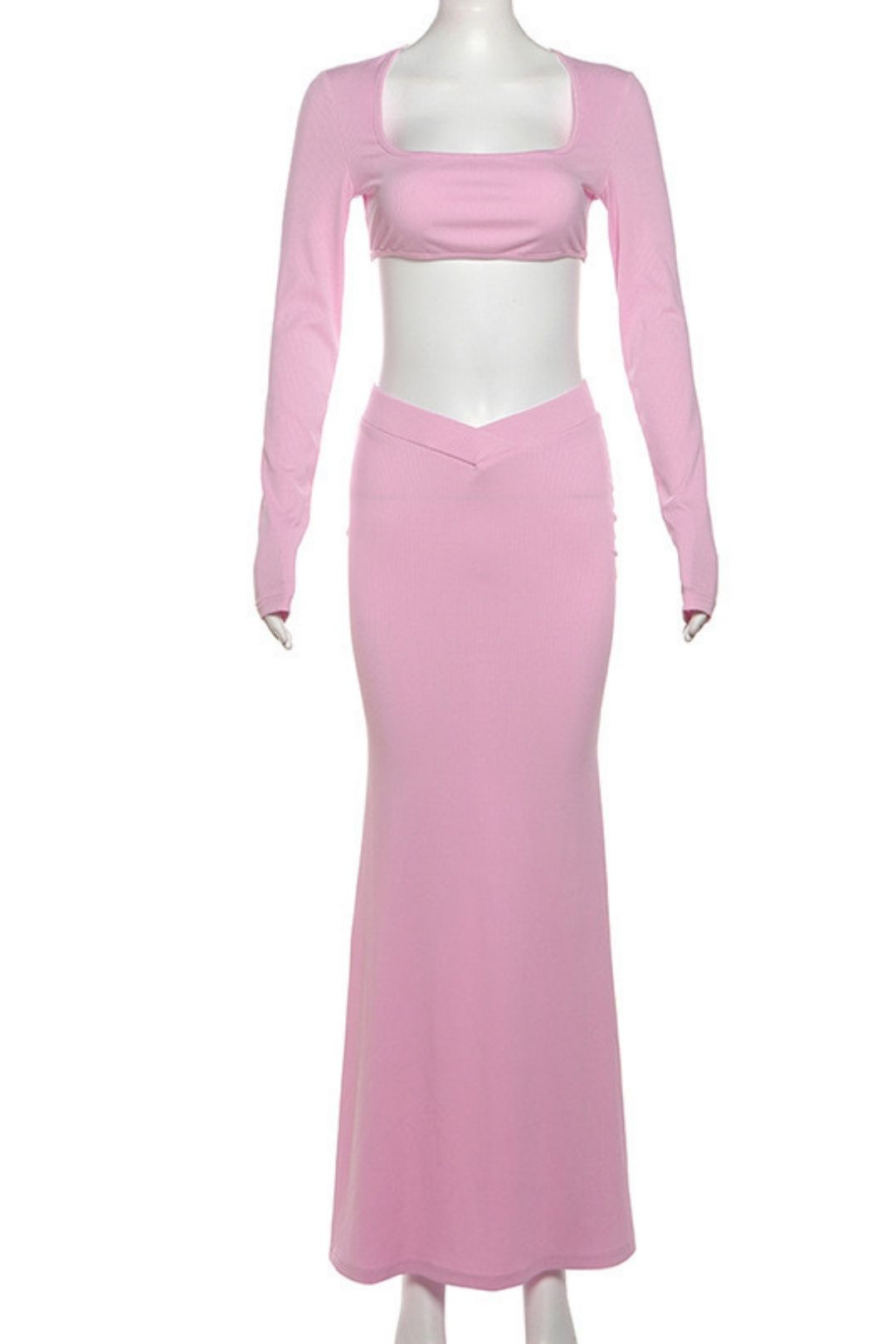 Long-sleeved Square Collar Short Slim Top And Hip-covering Long Skirt Suit