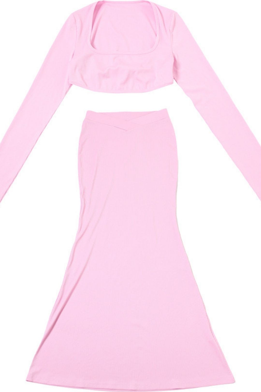 Long-sleeved Square Collar Short Slim Top And Hip-covering Long Skirt Suit